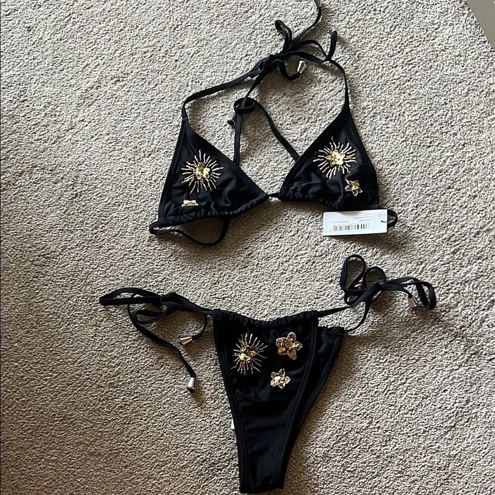 Black Embellished Bikini Set